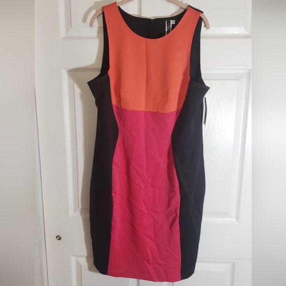 NEW 16w Colorblock Plus Size Dress Orange Pink Black Julian Taylor Graduation - Picture 1 of 2